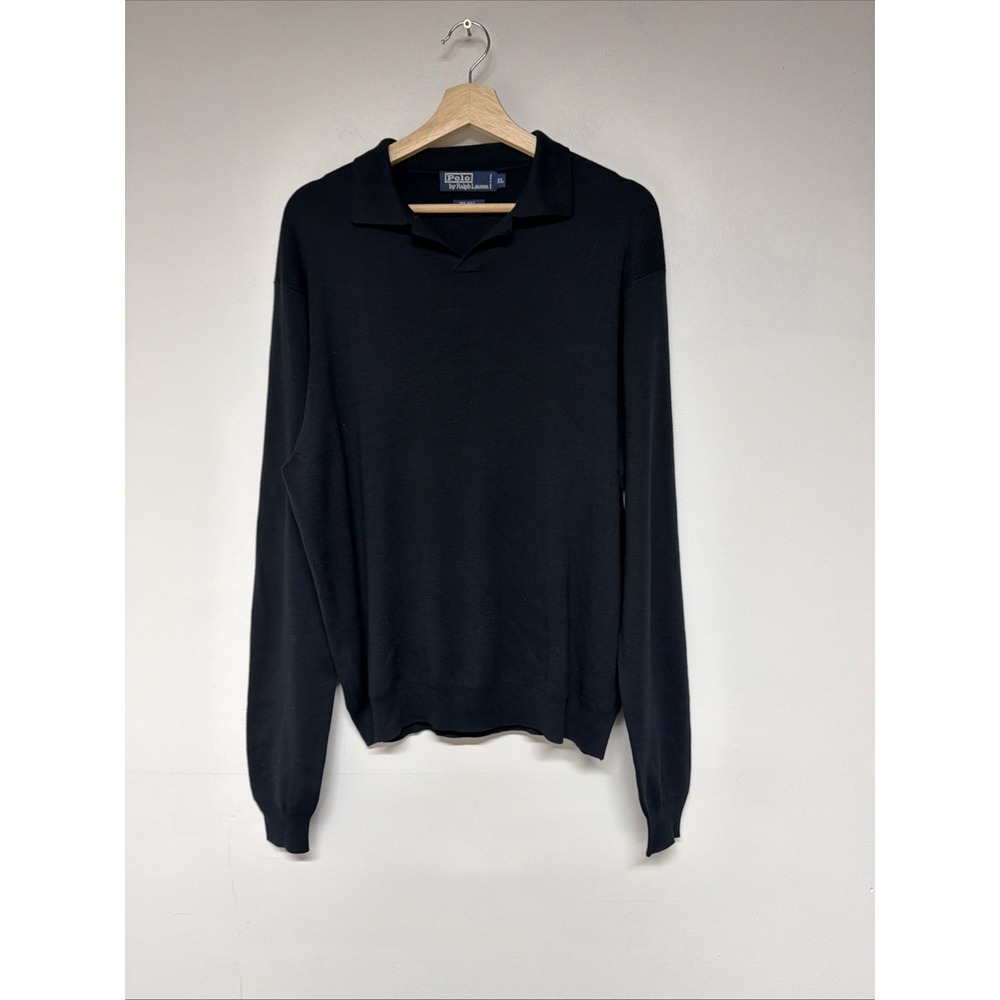 Polo Ralph Lauren Men's Sweater Size XL Collared Long Sleeve Silk Cotton Black
